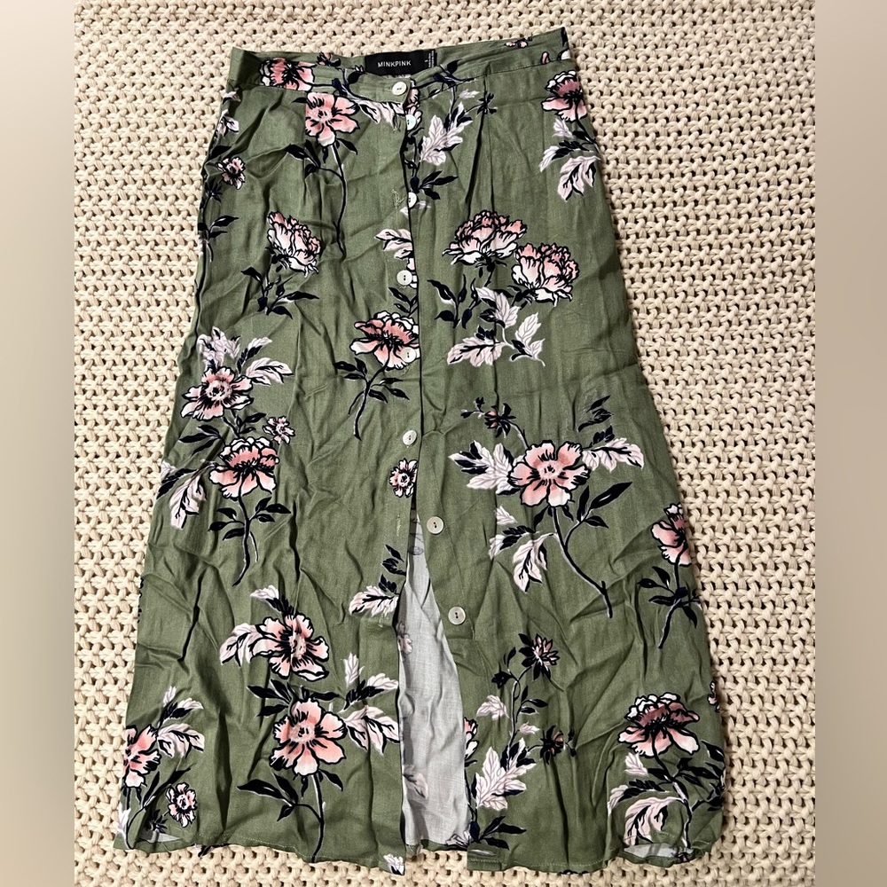 MinkPink green floral skirt